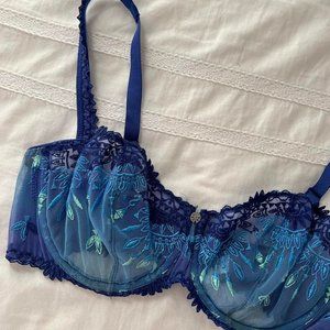 Chantelle Lace Balconette Blue Embroidered Lingerie Bra - UK 32E / US 32DDD